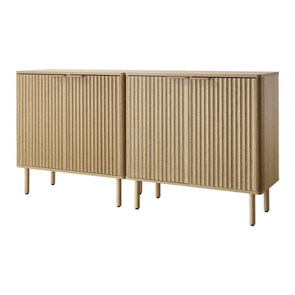 Coffee Bar Cabinet, Mid Century Fluted Coffee Bar Table with 2-Tier Storage, Buffet Stand Cabinet with 4 Barn Doors, Sideboard Buffet Station for Living Room, Entryway, 31.5x14.7x31.5 in(Single) - luxuryhomedecoridea.com