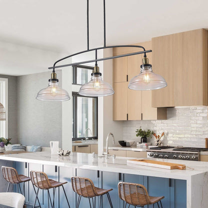 45" Industrial 3-Light Pendant Chandelier with Clear Glass Shades, Black Metal Frame, Adjustable Height, Modern Farmhouse Lighting for Kitchen Island, Dining Room, or Living Room (Bulb Not Included) - luxuryhomedecoridea.com