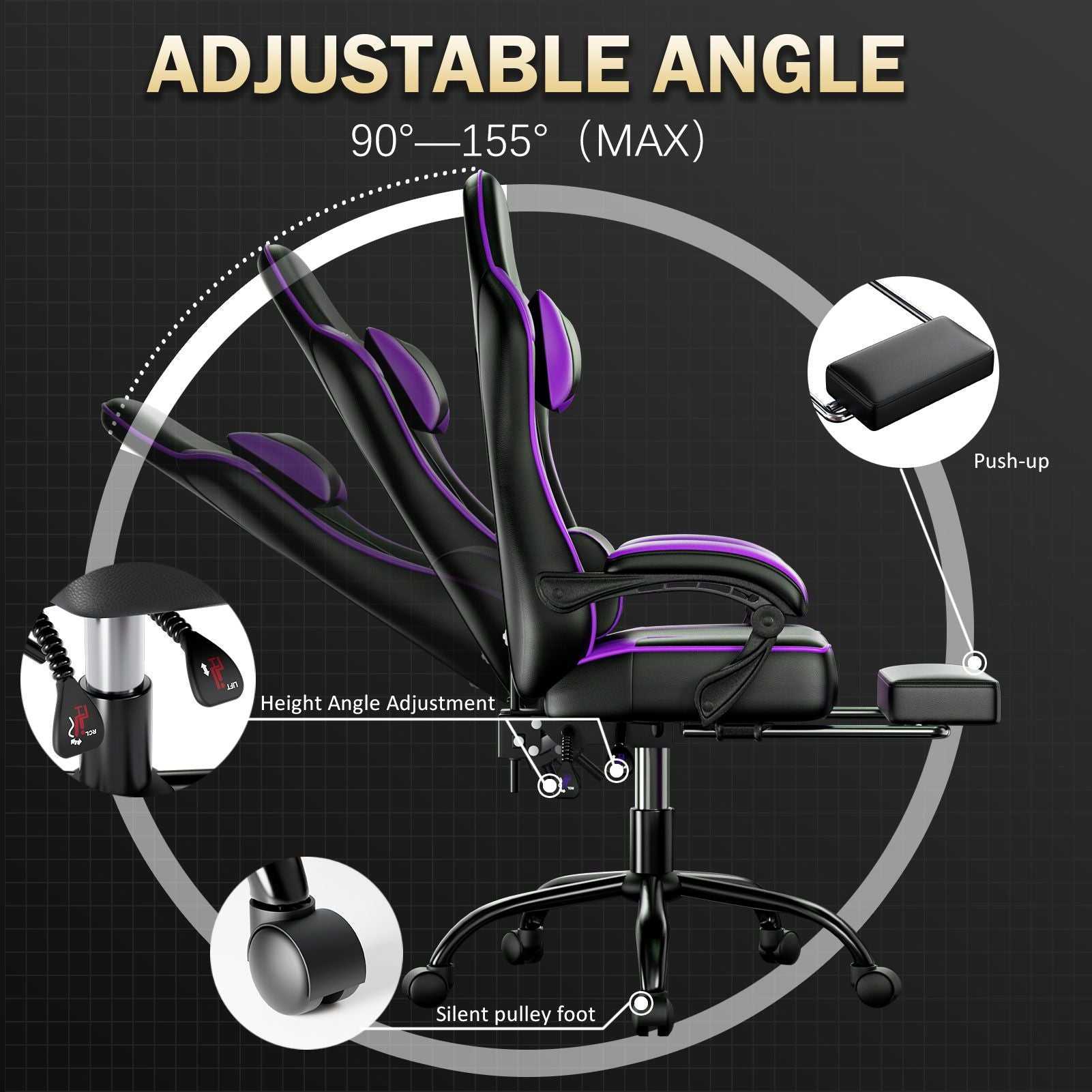 Video Game Chairs for Adults, PU Leather Gaming Chair with Footrest, 360°Swivel Adjustable Lumbar Pillow Gamer Chair, Comfortable Computer Chair for Heavy People - luxuryhomedecoridea.com