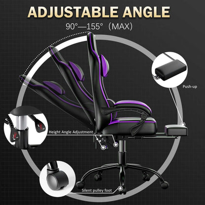 Video Game Chairs for Adults, PU Leather Gaming Chair with Footrest, 360°Swivel Adjustable Lumbar Pillow Gamer Chair, Comfortable Computer Chair for Heavy People - luxuryhomedecoridea.com