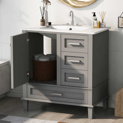 30" Bathroom Vanity , Modern Bathroom Cabinet with Sink Combo Set, Bathroom Storage Cabinet with a Soft Closing Door and 3 Drawers, Solid Wood Frame - luxuryhomedecoridea.com