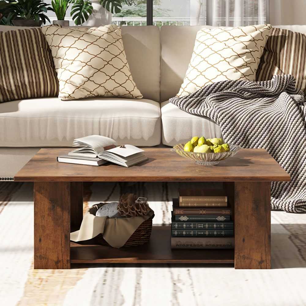 Large 41 Inch 2-tier Wooden Modern Coffee Table with Storage Shelf living room table - luxuryhomedecoridea.com