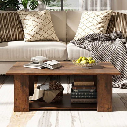 Large 41 Inch 2-tier Wooden Modern Coffee Table with Storage Shelf living room table - luxuryhomedecoridea.com