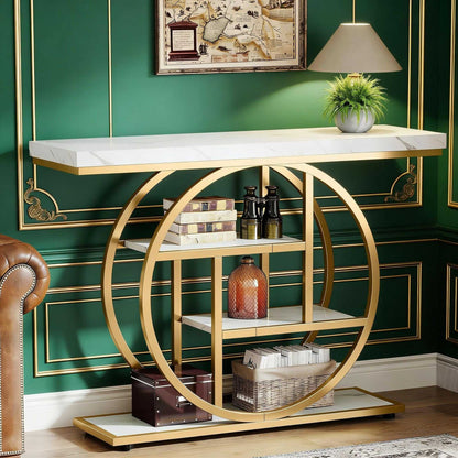 Console Table, Industrial 4-Tier Sofa Entryway Table with Circle Basew - luxuryhomedecoridea.com