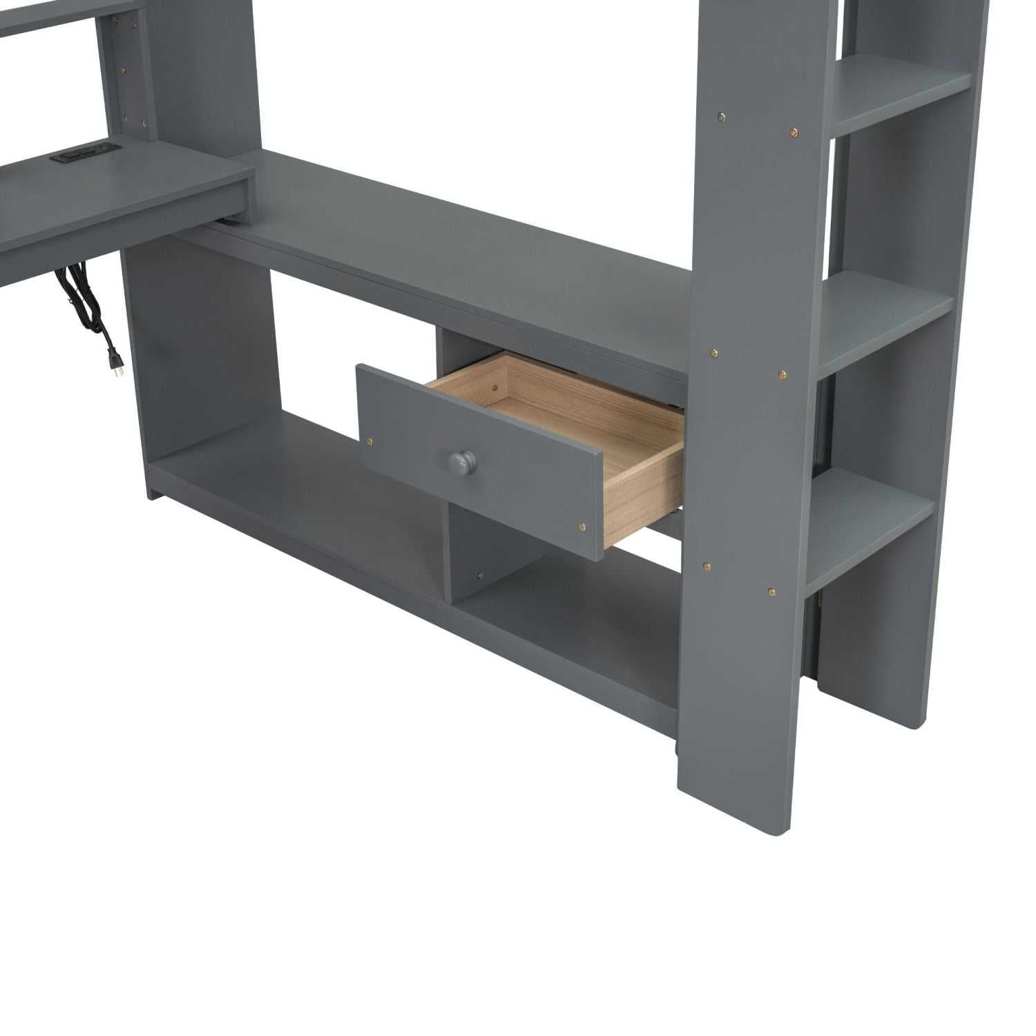 Wood Full Size Gaming Loft Bed with Desk, Multi-storage Shelves, LED and Charging Station, Dark Gray(Old SKU:SM000374AAE) - luxuryhomedecoridea.com