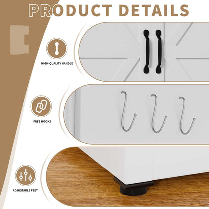 71 "High White Steel Kitchen Pantry Storage Cabinet with Large Countertop, Adjustable Shelves, Drawers and Hooks, Heavy-duty Modern Style Cabinet - luxuryhomedecoridea.com
