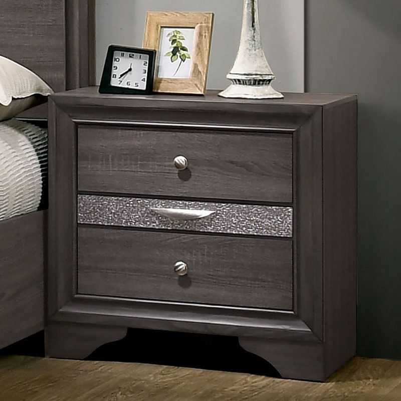 Contemporary 1pc Nightstand Gray Finish Silver Accents Hidden Jewelry Drawer Nickel Round Knob Bedside Table Bedroom Furniture - luxuryhomedecoridea.com