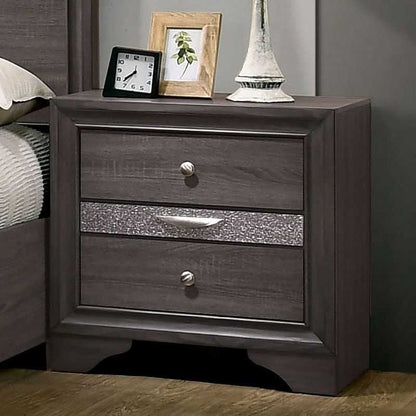 Contemporary 1pc Nightstand Gray Finish Silver Accents Hidden Jewelry Drawer Nickel Round Knob Bedside Table Bedroom Furniture - luxuryhomedecoridea.com