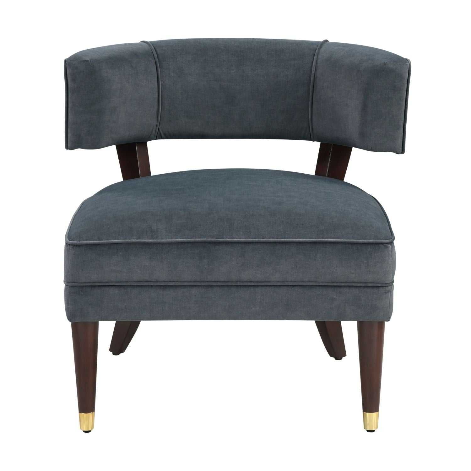 Elegant Style Accent Chair Dark Gray Velvet Upholstery Barrel-Back Solid Wood Luxury Living Room Furniture 1pc - luxuryhomedecoridea.com