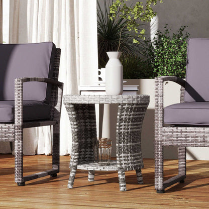 18" Wicker Outdoor Coffee Table, PE Rattan Patio Side Table with 2-Tier Storage, Composite Wood Top, Mixed Gray - luxuryhomedecoridea.com