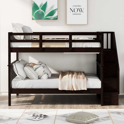 Stairway Full-Over-Full Bunk Bed with Storage and Guard Rail for Bedroom, Dorm, Espresso - luxuryhomedecoridea.com