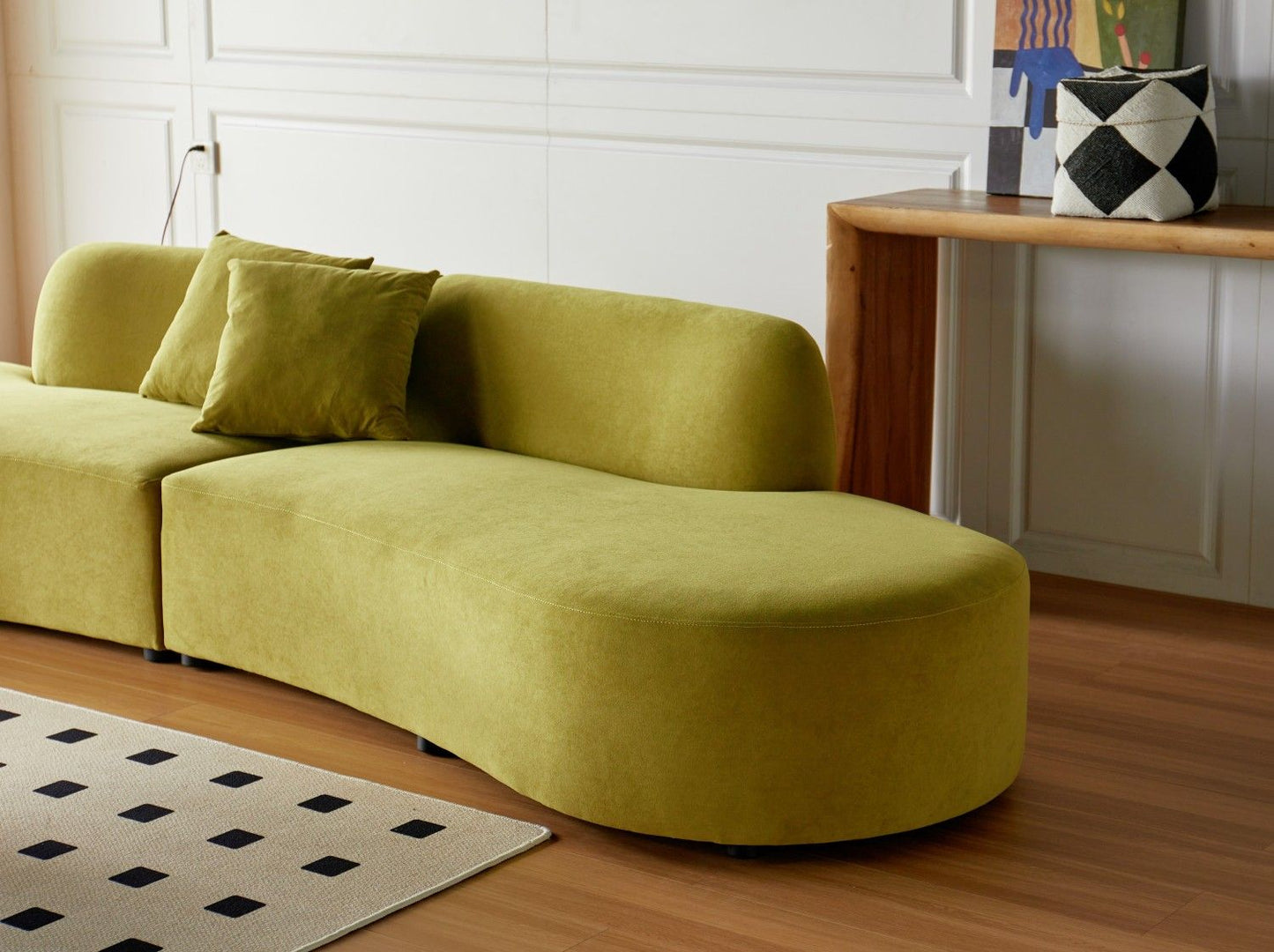 132" Curved Sofa with Throw Pillows, 6 Seater Luxury Velvet Couch with Half Moon Design and High-Density Foam, Ideal for Modern Living Room, Office & Apartment, Olive Green - luxuryhomedecoridea.com