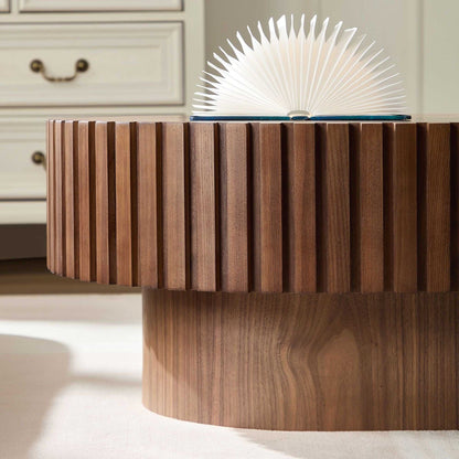 43.70 Inch Modern Handcraft Drum Coffee Table Oval Coffee Table for Living Room,Small Wooden Coffee Table with Sturdy Pedestal for Office - luxuryhomedecoridea.com