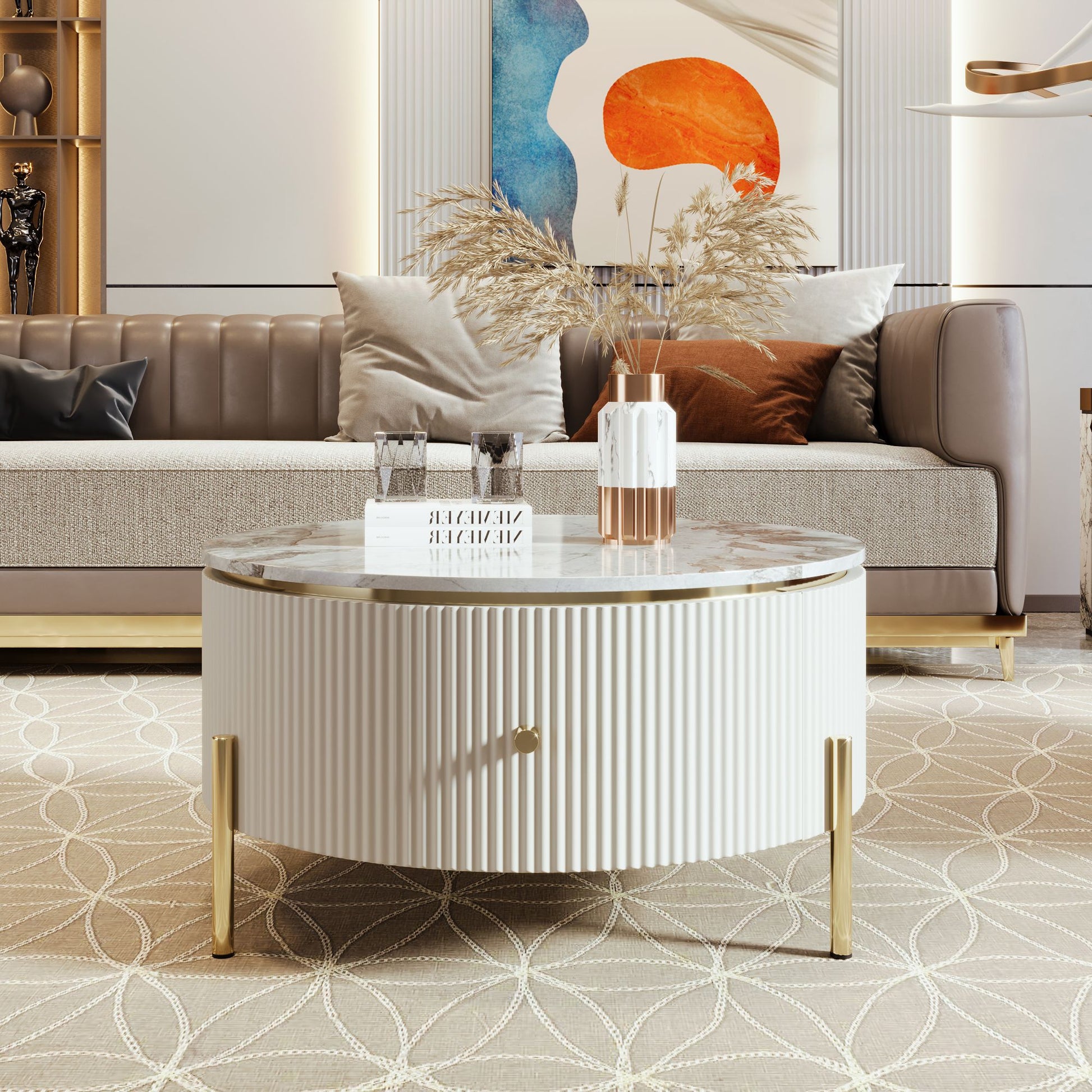 Modern Round Coffee Table with 2 large Drawers Storage Accent Table(31.5'') - luxuryhomedecoridea.com