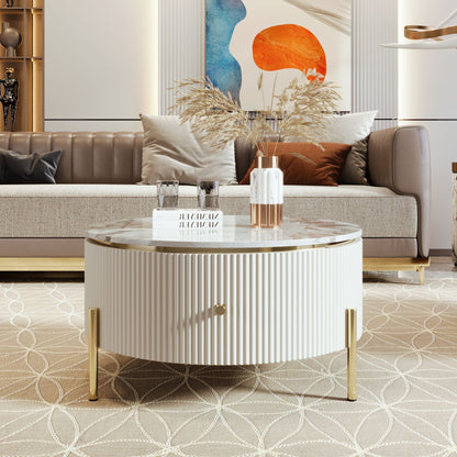 Modern Round Coffee Table with 2 large Drawers Storage Accent Table(31.5'') - luxuryhomedecoridea.com