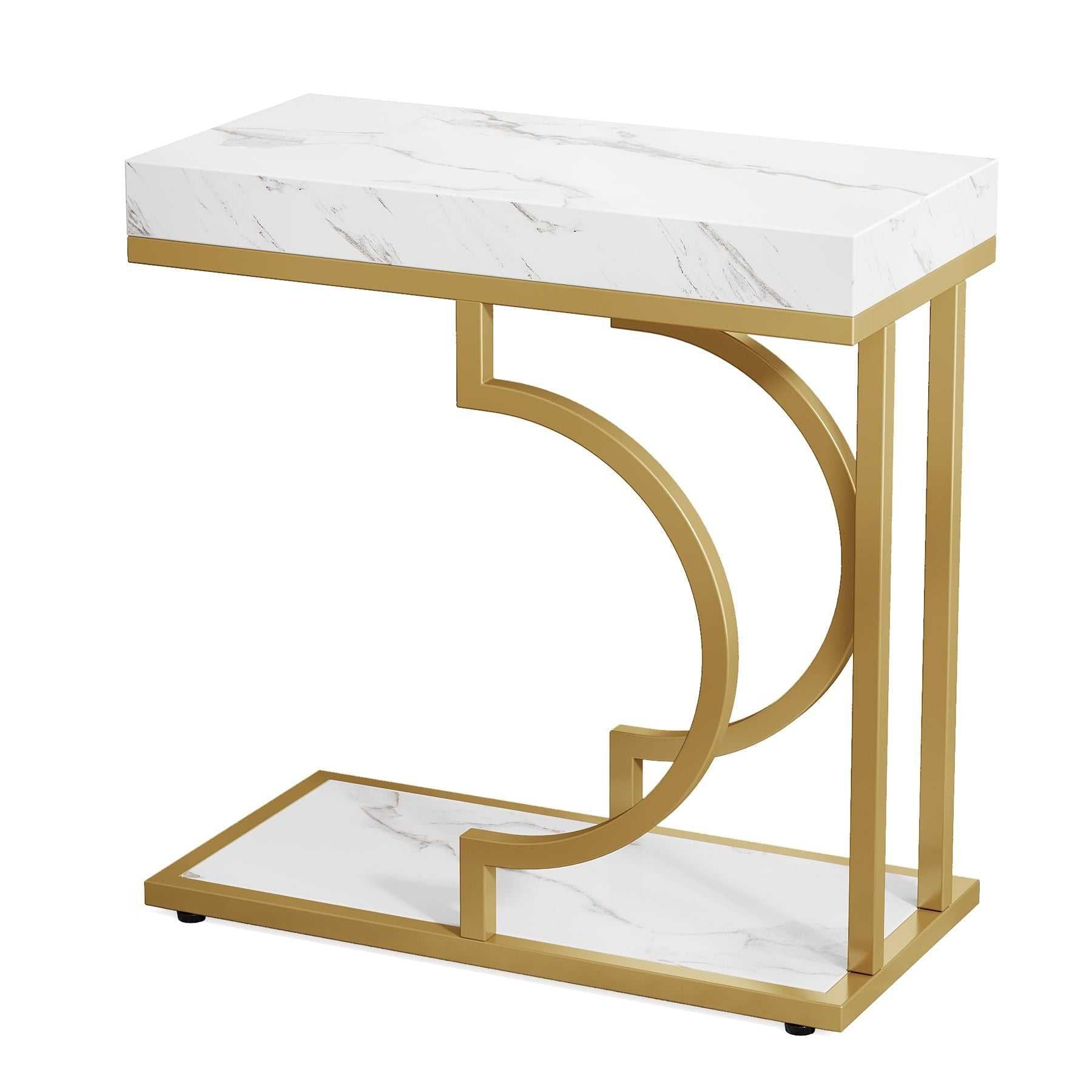 Narrow C Table, Modern End Table Bedside Table with Metal Frame - luxuryhomedecoridea.com
