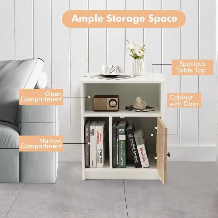 2 Pieces 25 Inch Tall Nightstands with Door and 2 Open Shelves - luxuryhomedecoridea.com