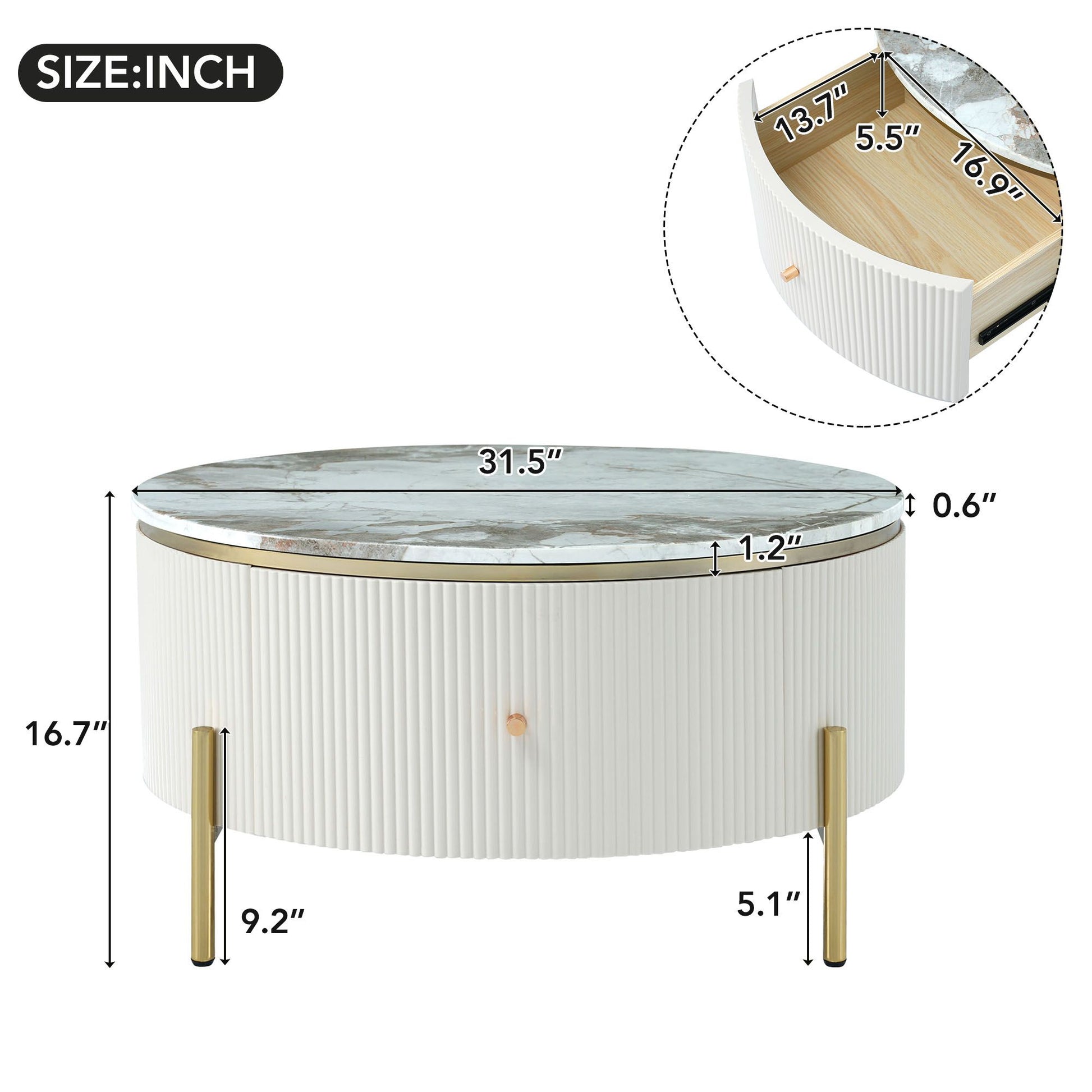 Modern Round Coffee Table with 2 large Drawers Storage Accent Table(31.5'') - luxuryhomedecoridea.com