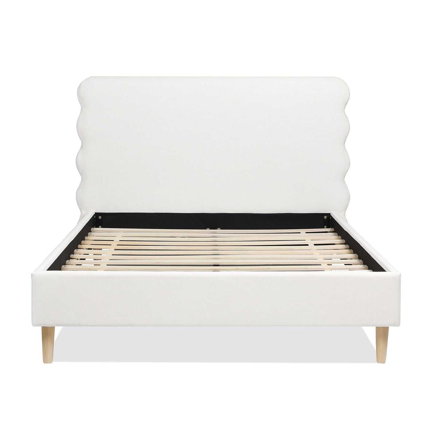 Scandinavian Chic Queen Bed with Wavy Headboard in Antique White Polyester - luxuryhomedecoridea.com