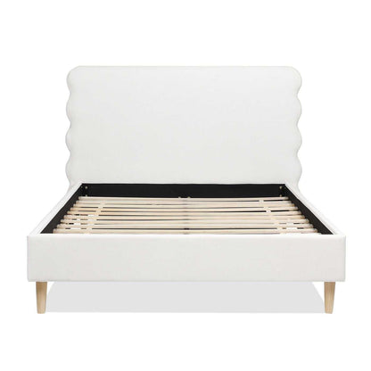 Scandinavian Chic Queen Bed with Wavy Headboard in Antique White Polyester - luxuryhomedecoridea.com