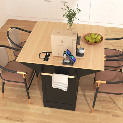 55.7" Large Kitchen Island with 2 Drop Leaf,Rolling Kitchen Cart on 5 Wheels with Power Outlet, Folding Storage Dining Table with Spice & Towel Rack , 3 Drawers, for Kitchen, Dining Room - luxuryhomedecoridea.com