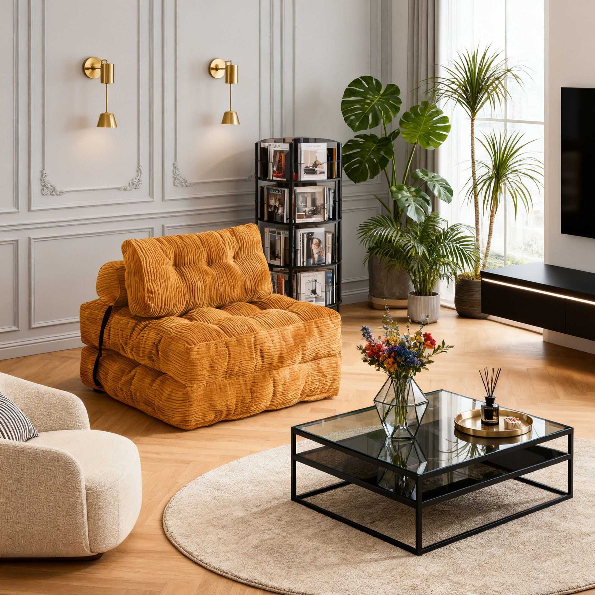 Modern Memory Foam Compressed Sofa Chair,Folding Sofa Bed, Convertible Sleeping Chair With Backrest Support And Soft Corduroy Fabric,Fold Couch Bed With Pillow For Small Spaces - luxuryhomedecoridea.com
