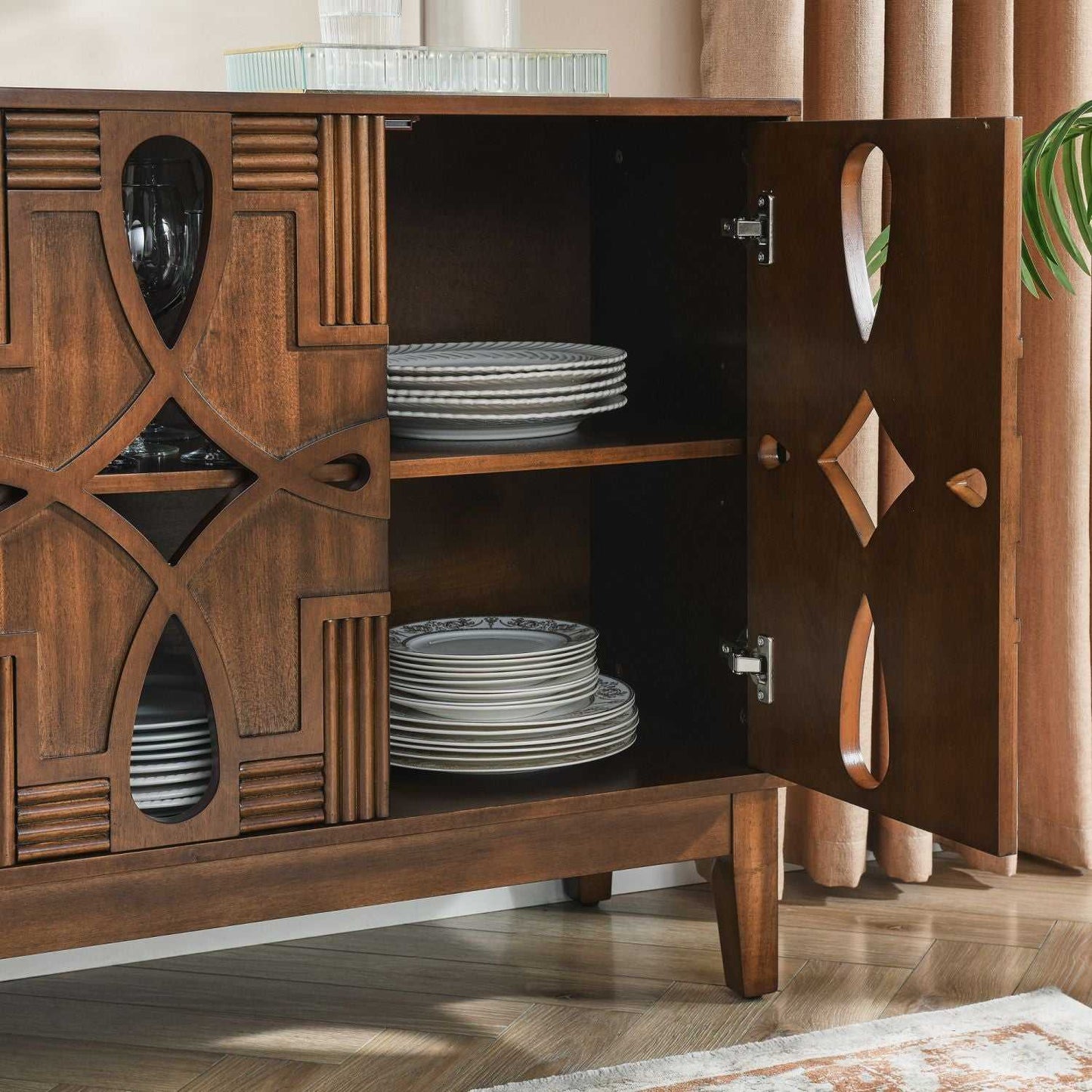 60.5" Mid Century Modern Sideboard Buffet Cabinet with Storage, TV Media Console Table, Storage Cabinet with 4 Doors & Adjustable Shelves for Kitchen Dining Living Room Entryway, Walnut - luxuryhomedecoridea.com