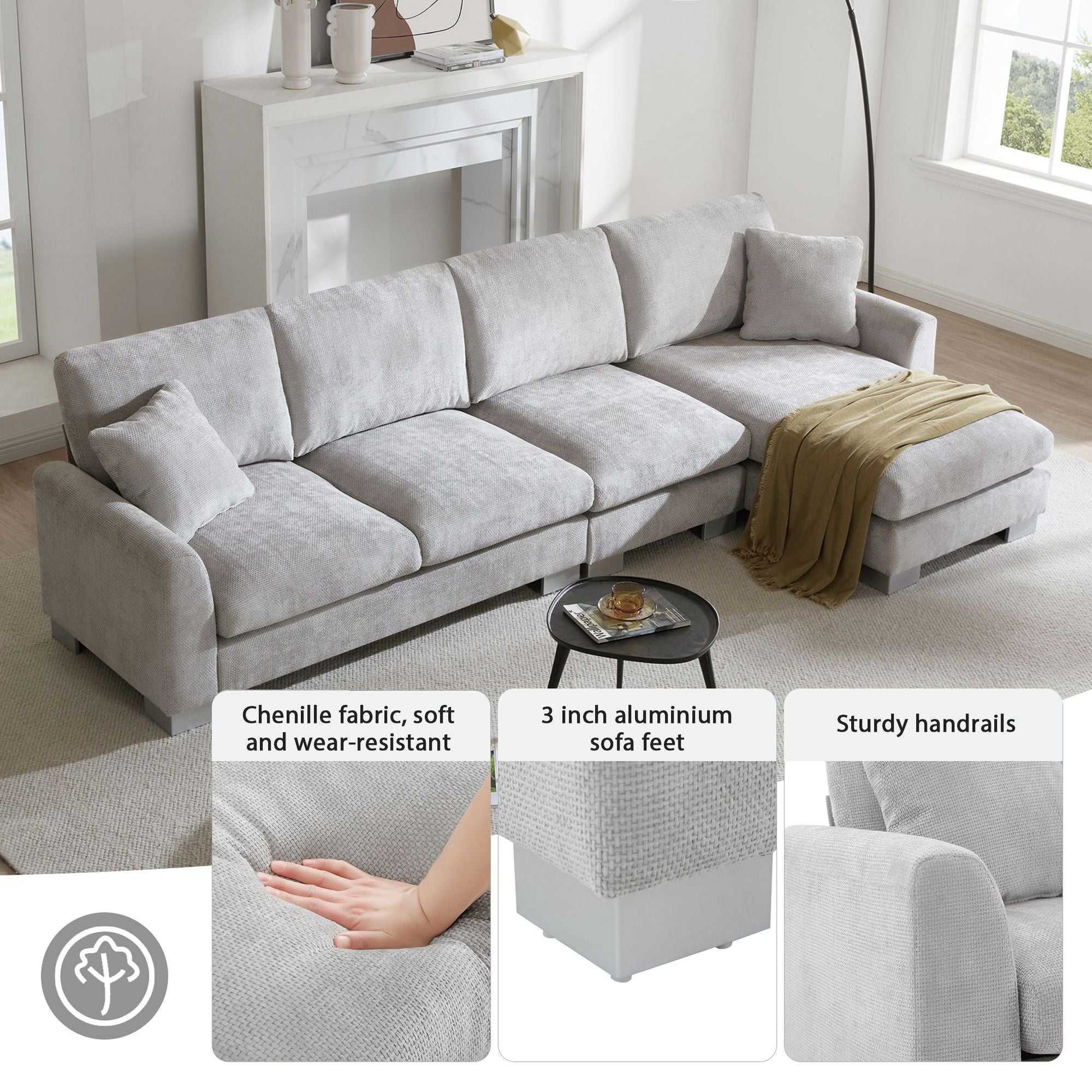 Modern Oversized Sectional Sofa,L-shaped Luxury Couch Set with 2 Free pillows,5-seat Chenille Indoor Furniture with Chaise for Living Room,Apartment,Office,2 Colors - luxuryhomedecoridea.com