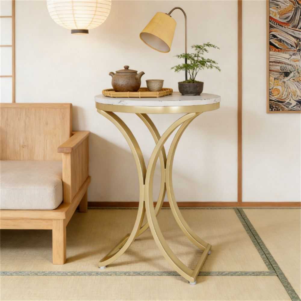 Round Faux Marble End Table - Gold C-Shaped Side Table for Living Room & Bedroom - luxuryhomedecoridea.com