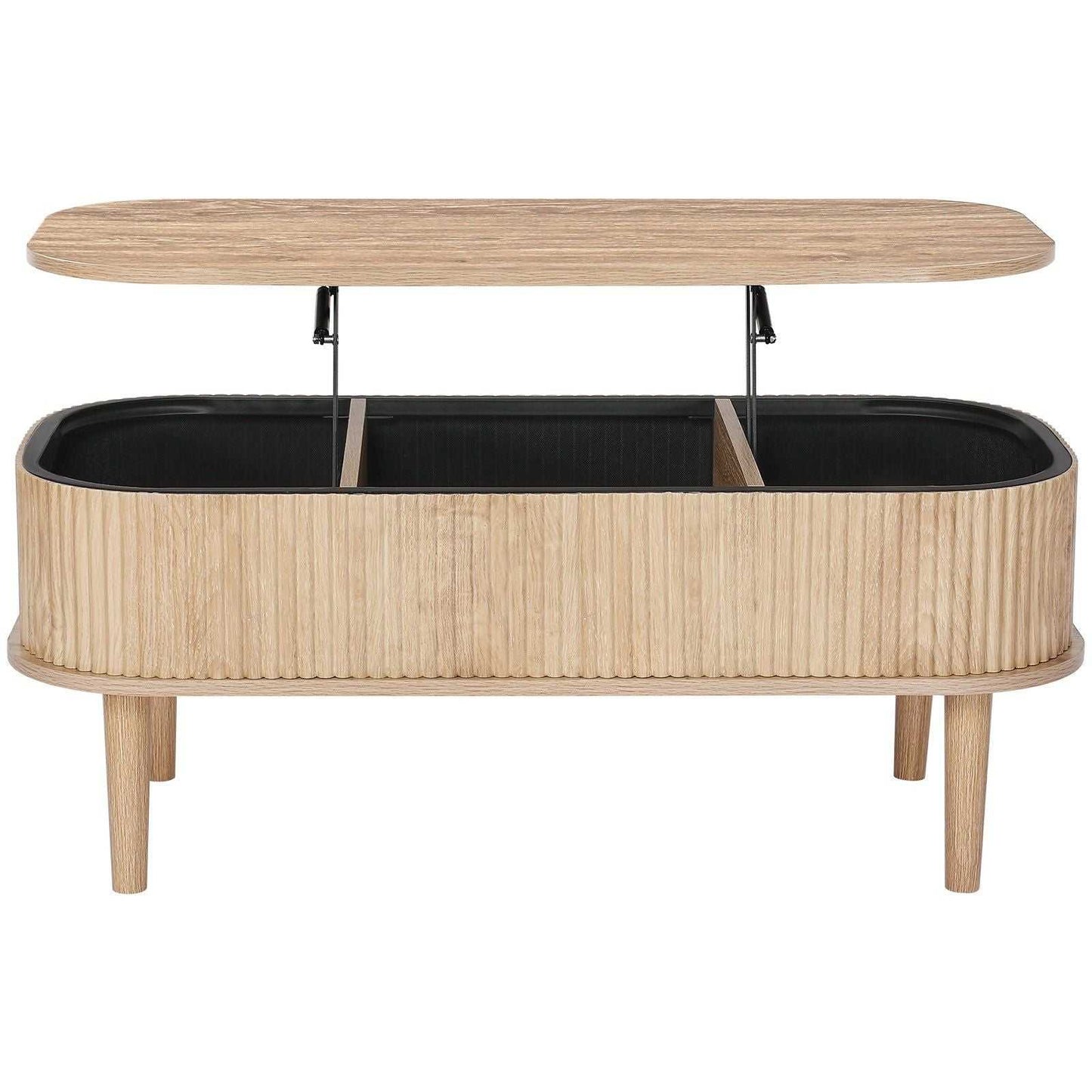 39.4 in Lift Top Coffee Table, Fluted Oval Coffee Table with 3 Hidden Compartment, Mid Century Wooden Oval Center Desk with Storage, Lift Up Tabletop for Home & Office, Easy Assembly, Burlywood - luxuryhomedecoridea.com