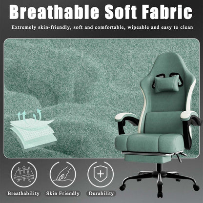 Ergonomic Gaming Chair with Pocketed Spring Cushion, Breathable Fabric Computer Chair with Footrest, Adjustable Lumbar Support Video Game Chair for Adults (Fabric) - luxuryhomedecoridea.com