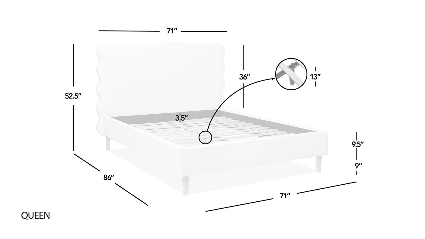 Scandinavian Chic Queen Bed with Wavy Headboard in Antique White Polyester - luxuryhomedecoridea.com