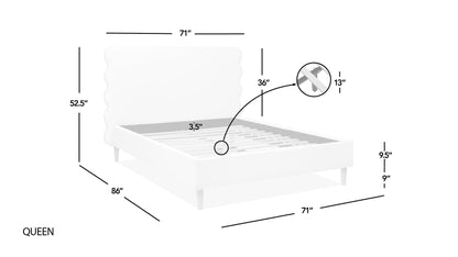 Scandinavian Chic Queen Bed with Wavy Headboard in Antique White Polyester - luxuryhomedecoridea.com