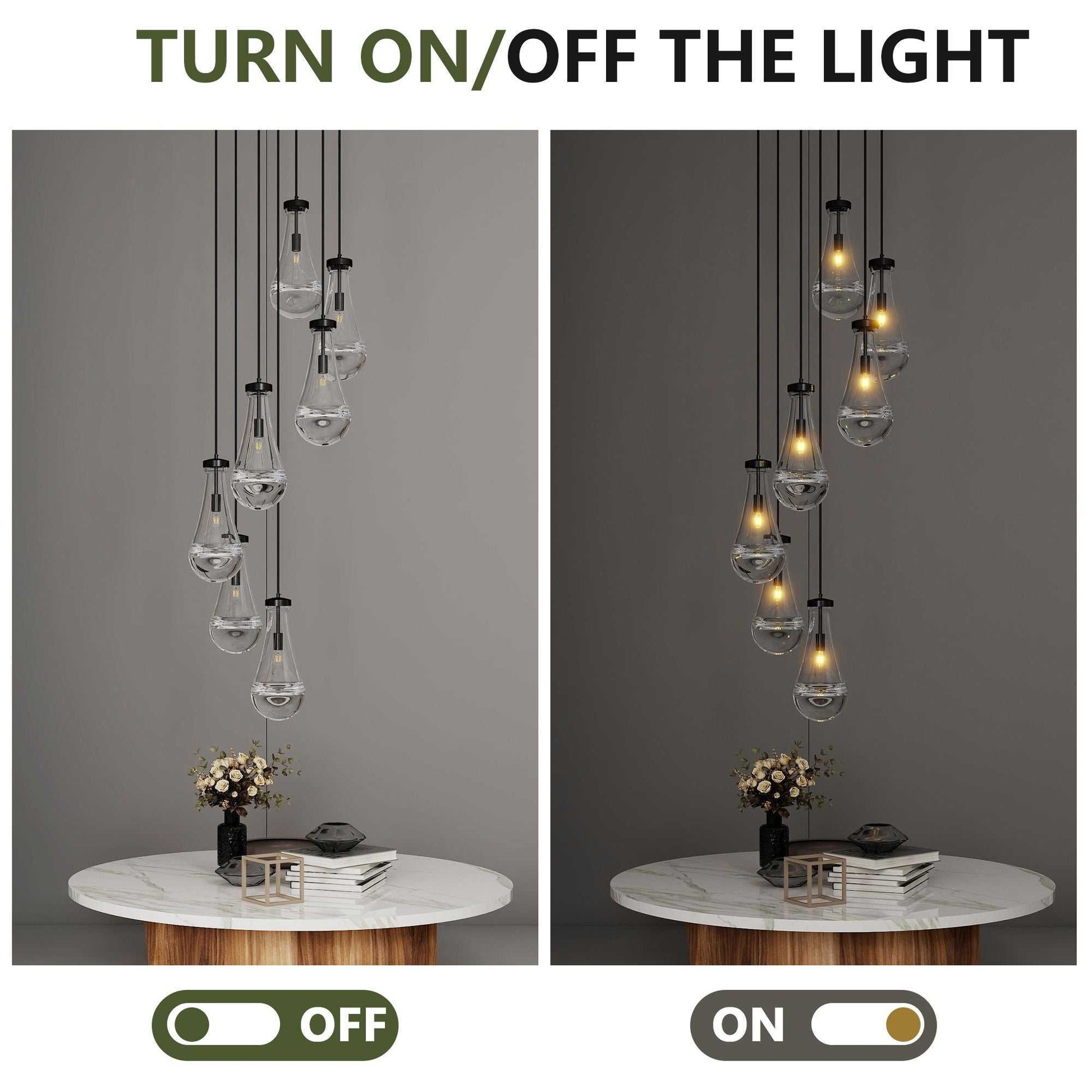 7 Light Dining Room Pendant Light, Large Chandelier Adjustable Hanging Line, Black Living Room Pendant Light, Foyer Chandelier, Stairwell Pendant Lights, Bedroom Chandeliers - luxuryhomedecoridea.com