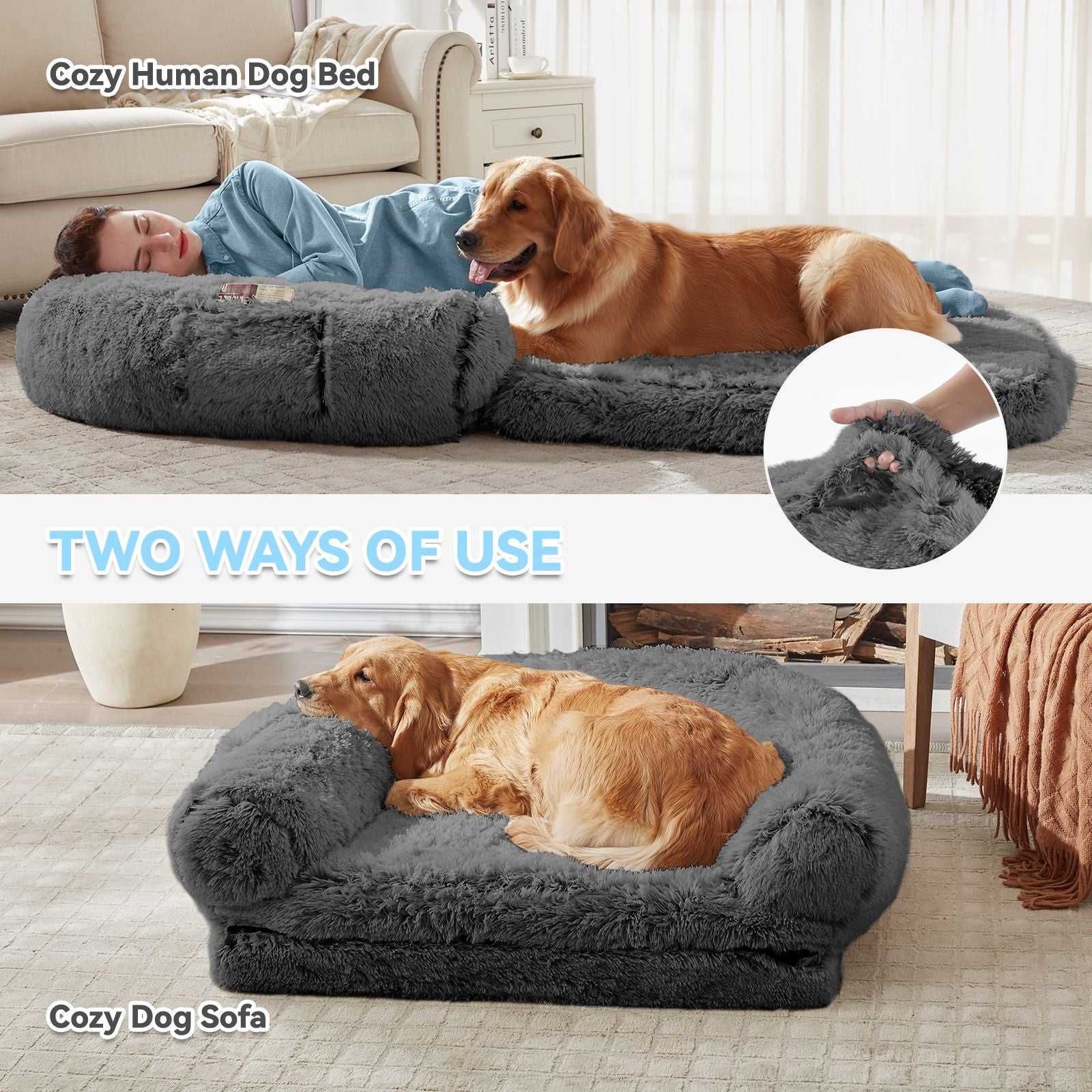 Human Dog Bed, 71"x43"x12" Dog Beds for Large Dogs, Foldable Plush Washable Dog Bed for People Doze Off, Orthopedic Dog Beds for Humans Size Fits You and Pets - luxuryhomedecoridea.com