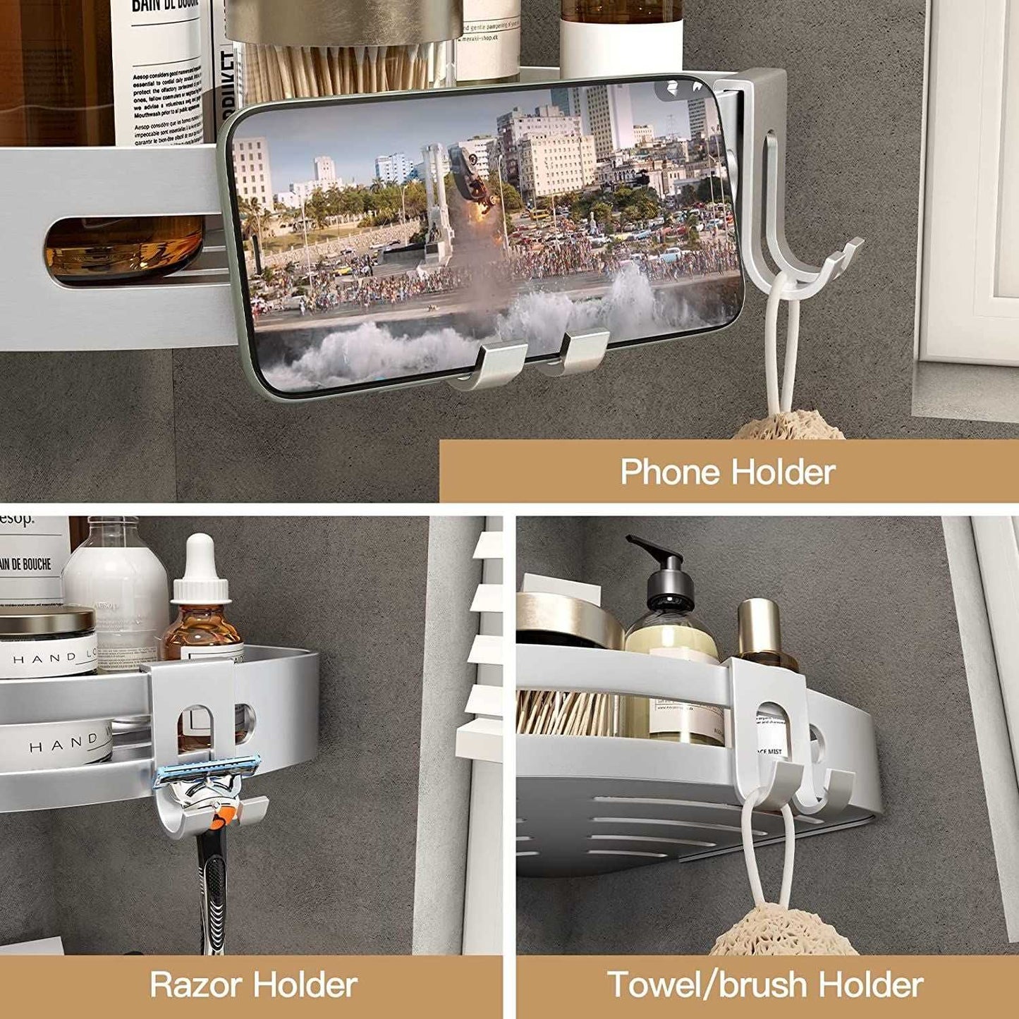 Shower Corner Shelf Caddy 2 Pack shower Organizer Corner No Drill Shower Storage Rust Proof Bathroom Corner Wall Shelf shampoo holder Silver - luxuryhomedecoridea.com