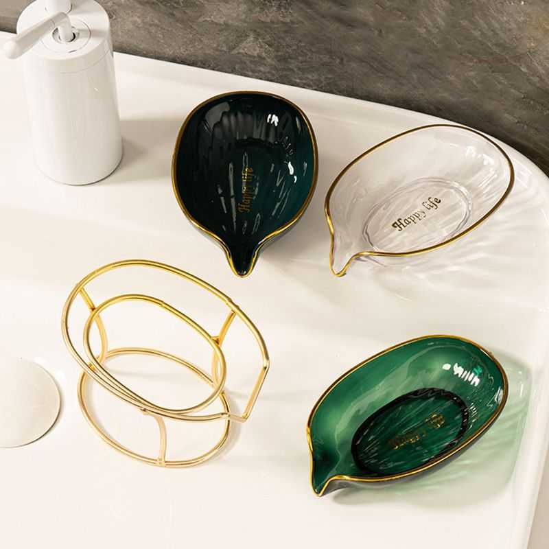 Luxury Soap Case Leaf Shape Iron Art Holder Bathroom Drain Soap Storage Dish Container Non-slip Draining Tray Bath Organizer - luxuryhomedecoridea.com