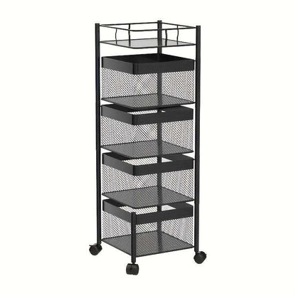 Rotating Kitchen Storage Shelf 5 Tier, Metal Fruit Vegetable Storage Basket Multi-Layer Vegetable Rack Storage Trolley on Wheels, Floor-Standing Basket for Kitchen Bathroom, Square - luxuryhomedecoridea.com