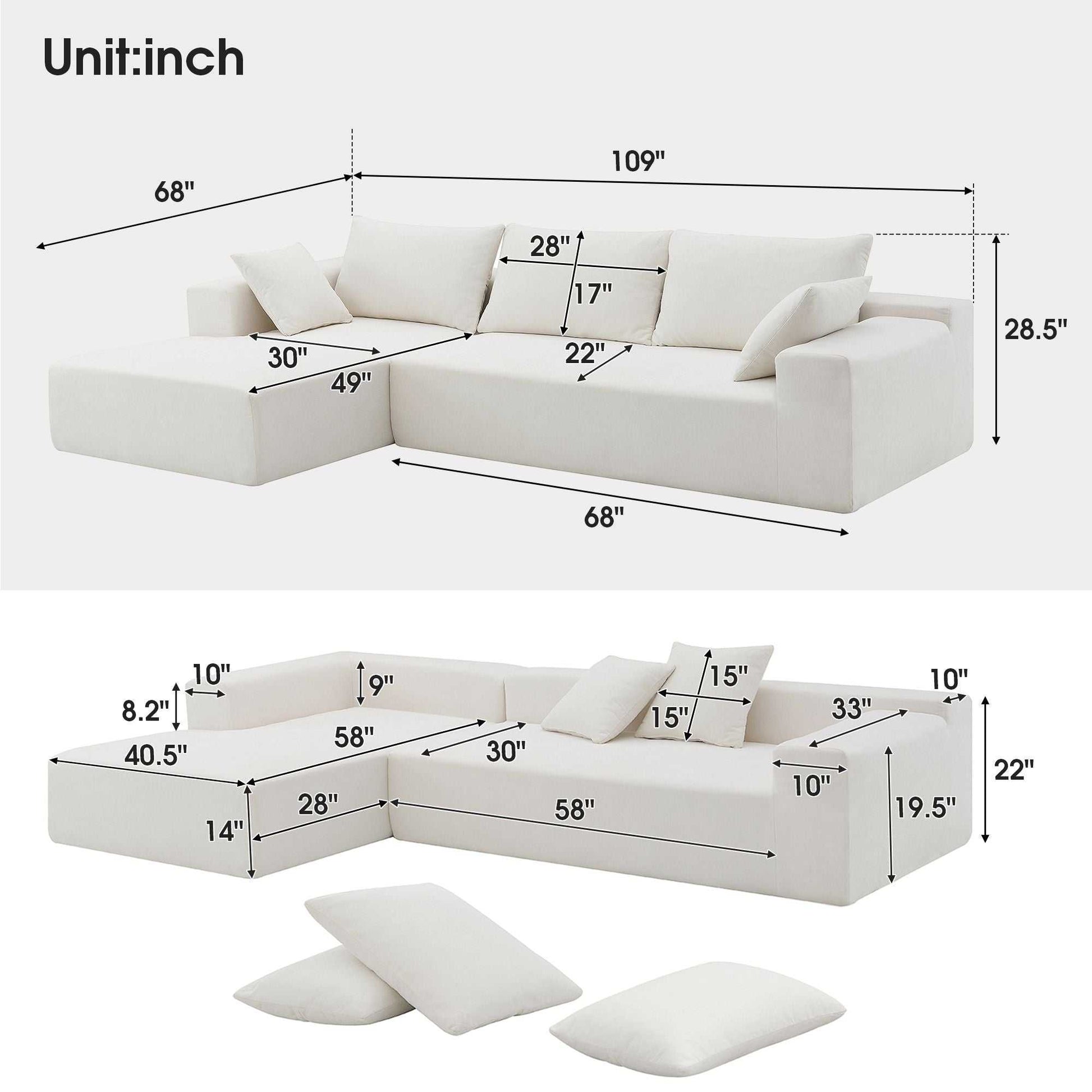109*68" Modular Sectional Living Room Sofa Set, Modern Minimalist Style Couch, Upholstered Sleeper Sofa for Living Room, Bedroom, Salon, 2 PC Free Combination, L-Shape, Cream - luxuryhomedecoridea.com