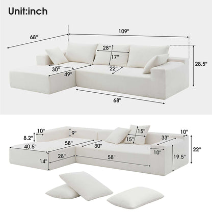 109*68" Modular Sectional Living Room Sofa Set, Modern Minimalist Style Couch, Upholstered Sleeper Sofa for Living Room, Bedroom, Salon, 2 PC Free Combination, L-Shape, Cream - luxuryhomedecoridea.com