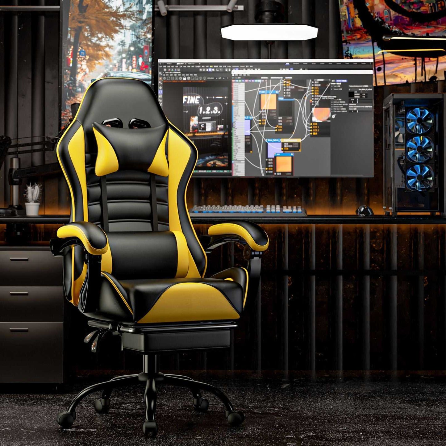 Ergonomic Gaming Chair for Adults, Comfortable Computer Chair for Heavy People, Adjustable Height Office Desk Chair with Wheels, Breathable Leather Video Game Chairs - luxuryhomedecoridea.com