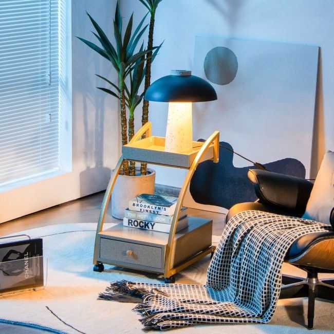 Modern C-shaped Frame Tray With Storage Drawer Nightstand End Table - luxuryhomedecoridea.com