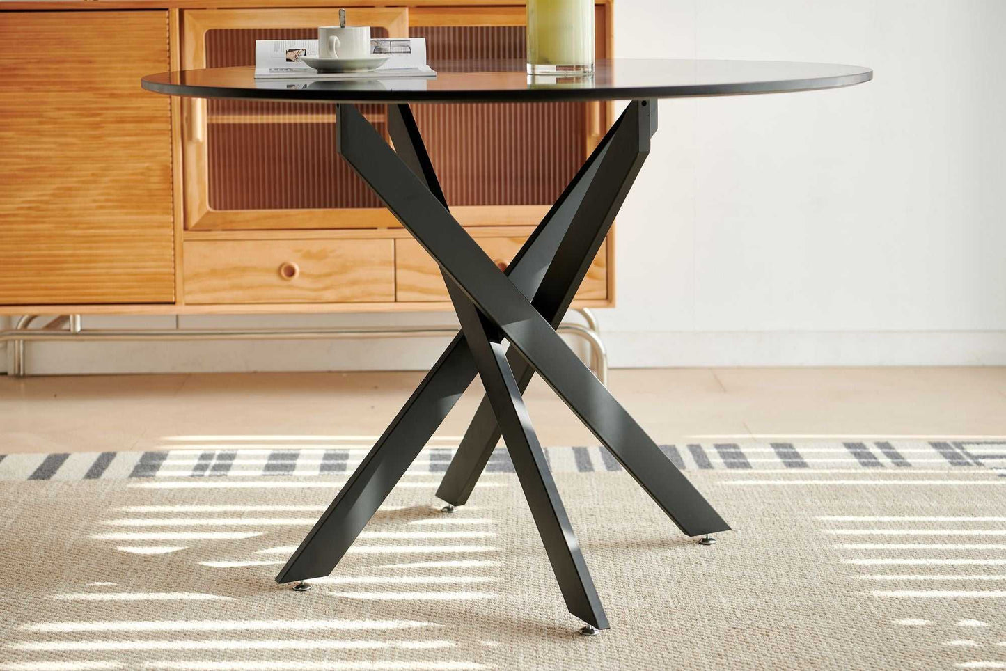 42.1" Table Mid-century Dining Table for 4-6 people With Round Mdf Table Top, Pedestal Dining Table, End Table Leisure Coffee Table,cross leg - luxuryhomedecoridea.com