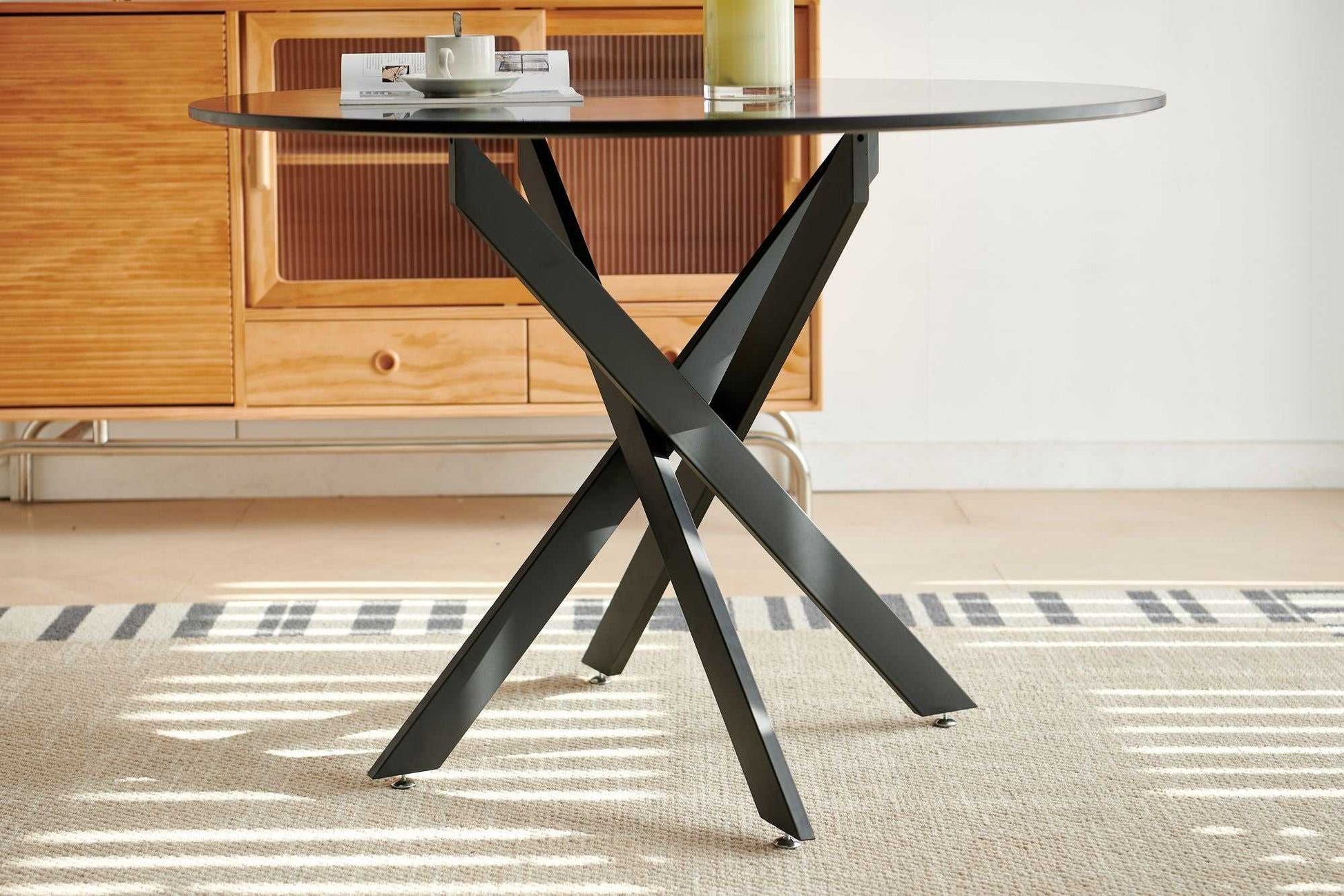 42.1" Table Mid-century Dining Table for 4-6 people With Round Mdf Table Top, Pedestal Dining Table, End Table Leisure Coffee Table,cross leg - luxuryhomedecoridea.com