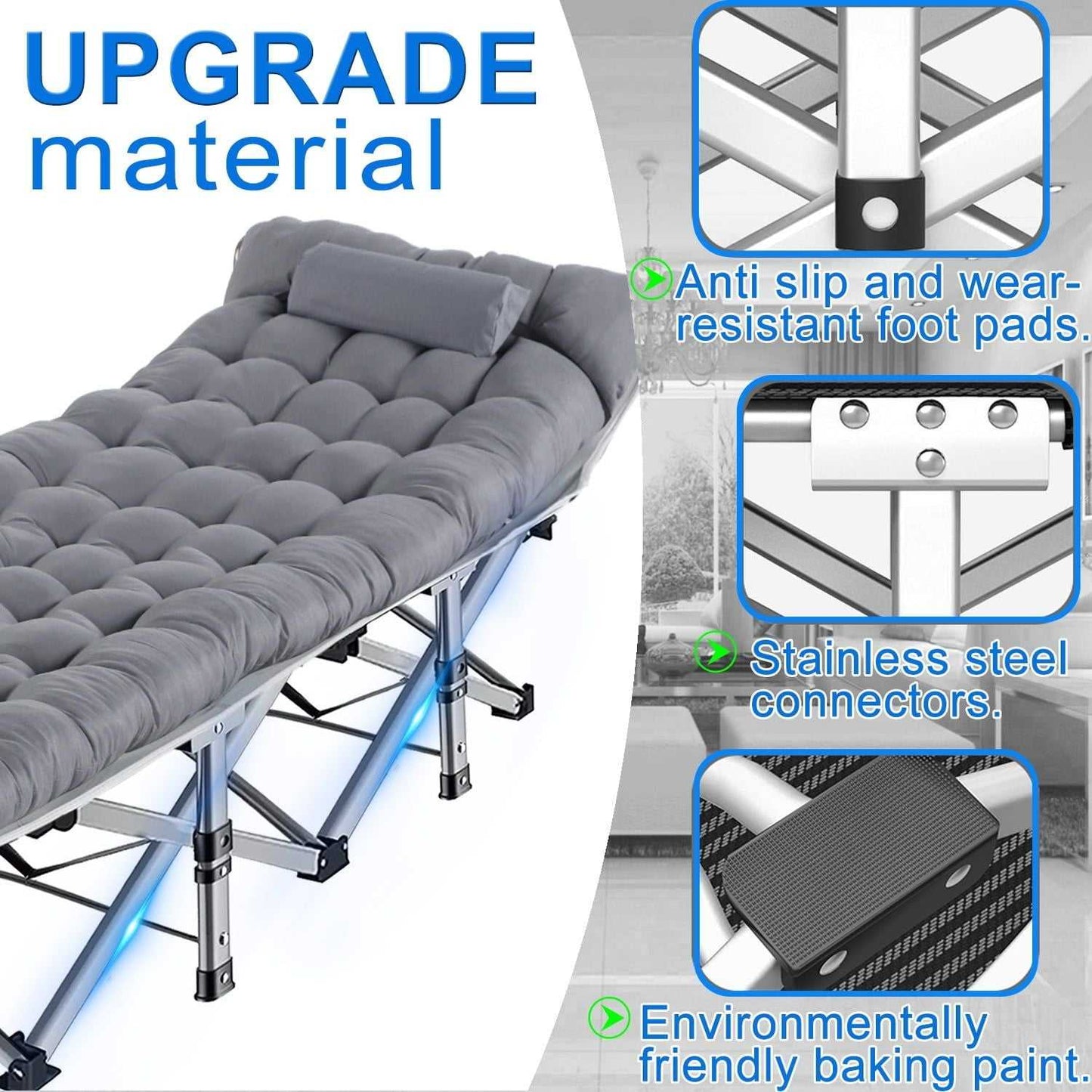 Folding Bed Cot with Pillow, 2 Sided Mattress Heavy Duty Folding Sleeping Cot Guest Bed, Folding Camping Cots for Traveling Camp Office Outdoor and Beach - luxuryhomedecoridea.com