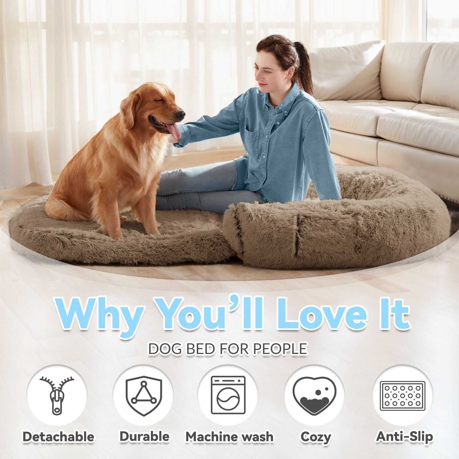 Human Dog Bed, 71"x43"x12" Dog Beds for Large Dogs, Foldable Plush Washable Dog Bed for People Doze Off, Orthopedic Dog Beds for Humans Size Fits You and Pets - luxuryhomedecoridea.com