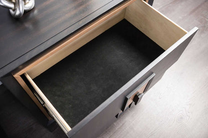 Modern Espresso Bedside Table Bedroom Furniture 1pc Nightstand Gold Accent Trim Wooden Finger Pull - luxuryhomedecoridea.com