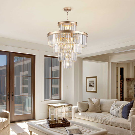 Golden Luxury Crystal Chandelier Modern Chandeliers Lights Fixture Hanging Pendant Light Fixture for Dining Room Bedroom Living Room Dia 23.6 Inch-Gold - luxuryhomedecoridea.com