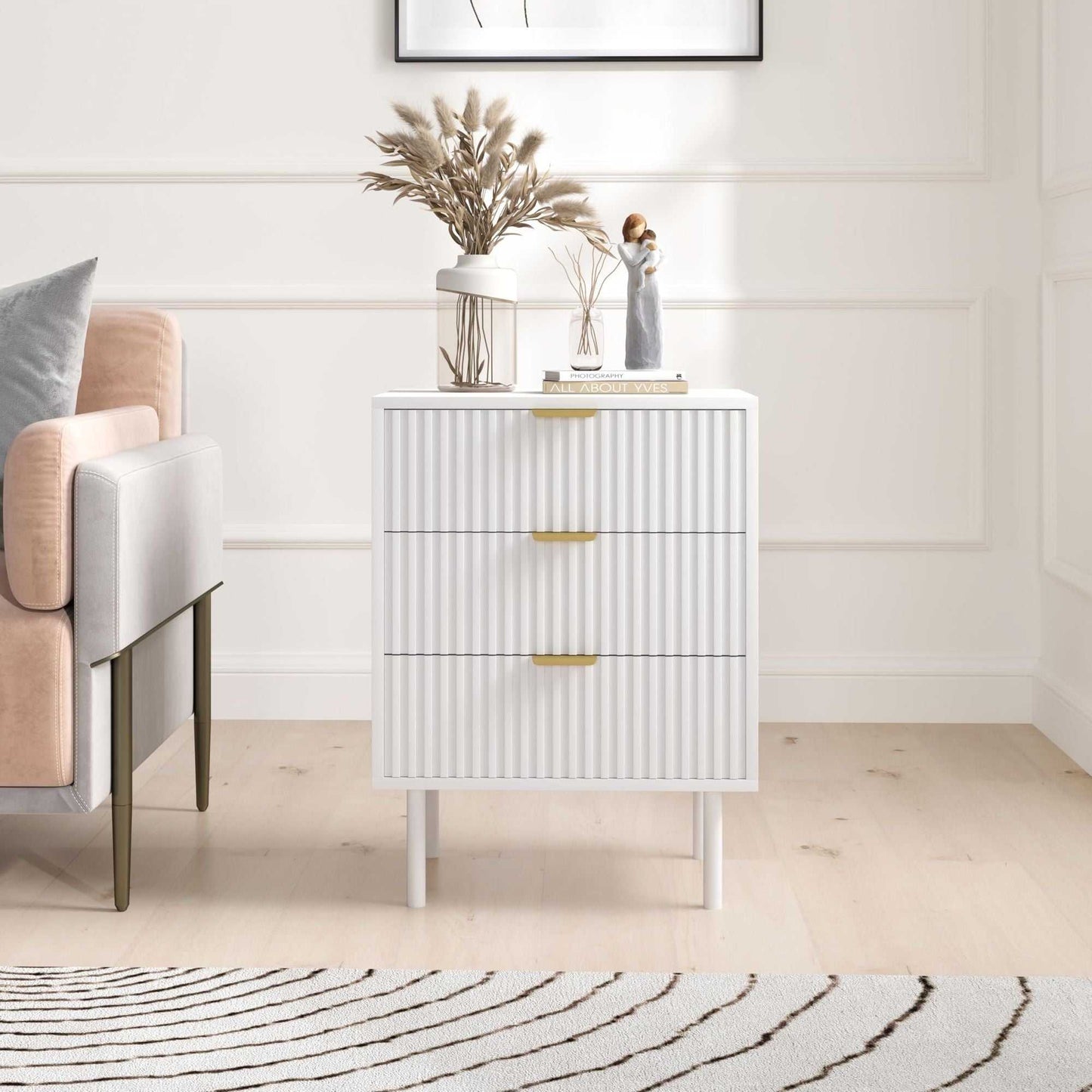 conifferism Fluted Black Nightstand 3 Drawers, Bedroom 26' Tall Bedside Night Stand, Modern Bed Side End Table Living Room, 19' Small Space Mid Century Storage Cabinet - luxuryhomedecoridea.com