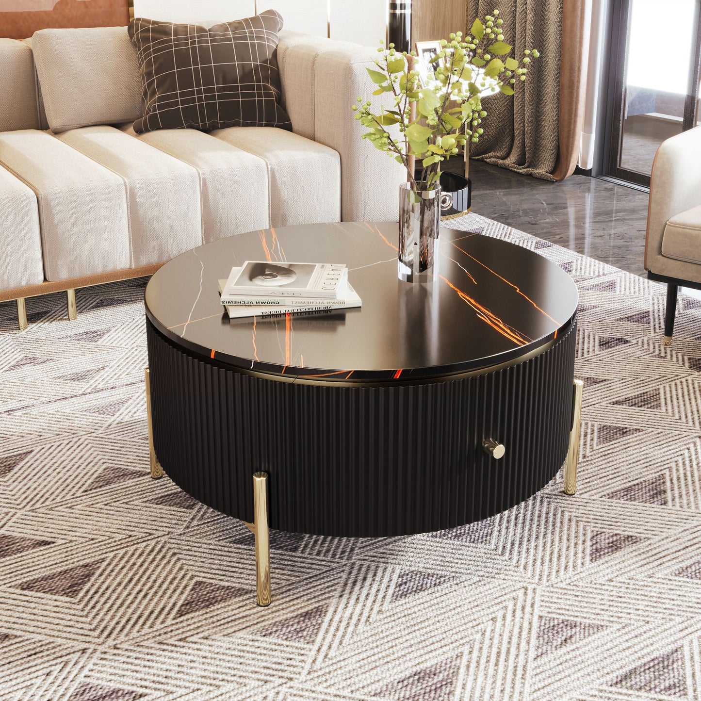 Modern Round Coffee Table with 2 large Drawers Storage Accent Table(31.5'') - luxuryhomedecoridea.com